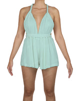 Deep V-neck Twist Strap Mini Romper
