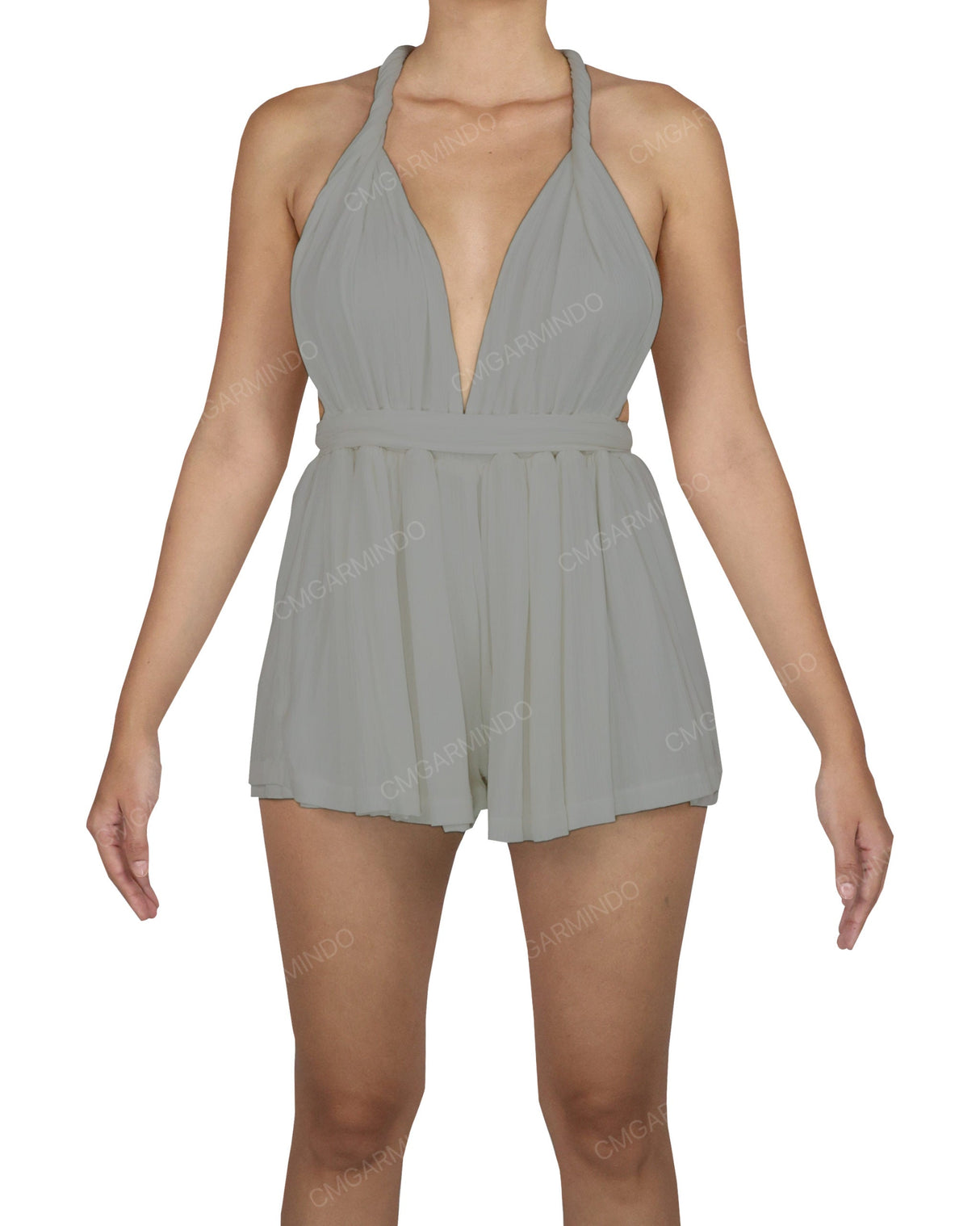 Deep V-neck Twist Strap Mini Romper