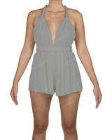 Deep V-neck Twist Strap Mini Romper