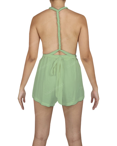 Deep V-neck Twist Strap Mini Romper