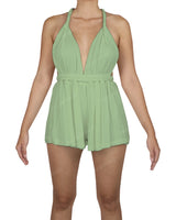 Deep V-neck Twist Strap Mini Romper