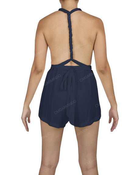 Deep V-neck Twist Strap Mini Romper