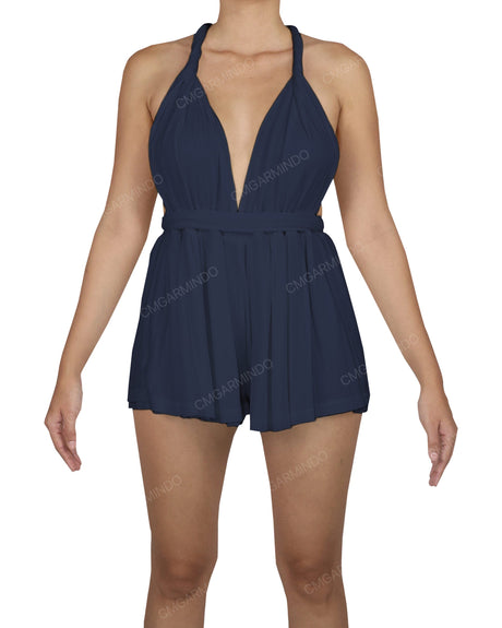 Deep V-neck Twist Strap Mini Romper