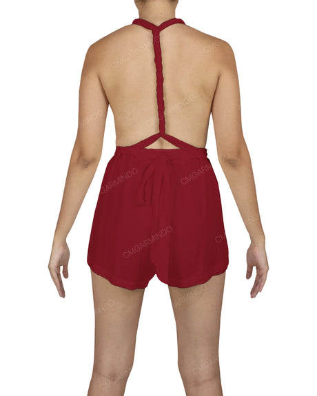 Deep V-neck Twist Strap Mini Romper