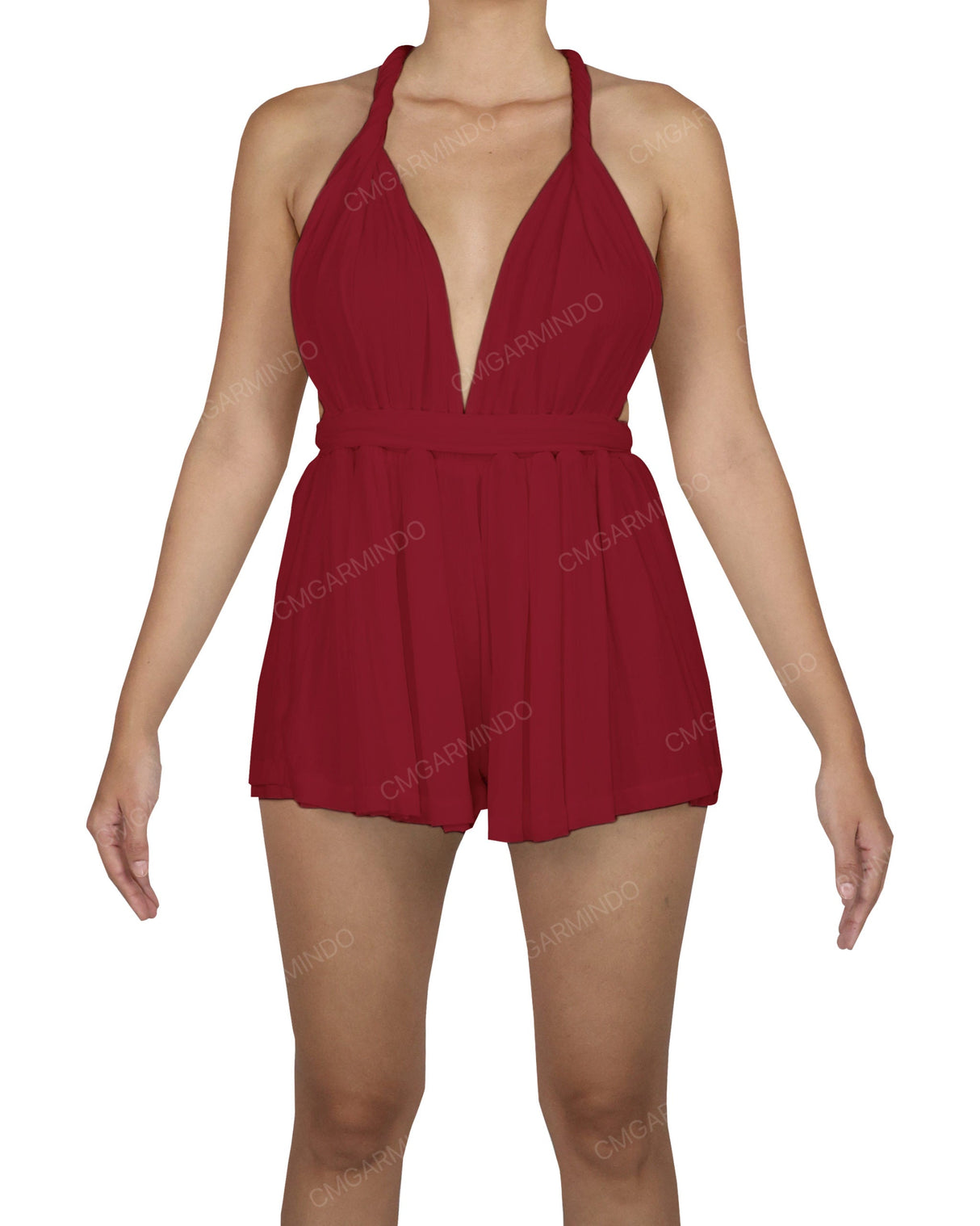 Deep V-neck Twist Strap Mini Romper