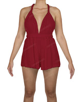 Deep V-neck Twist Strap Mini Romper
