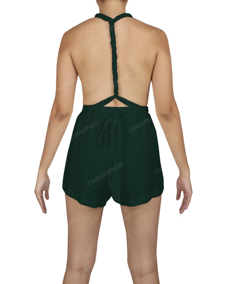 Deep V-neck Twist Strap Mini Romper