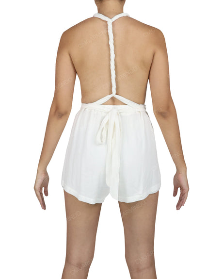 Deep V-neck Twist Strap Mini Romper