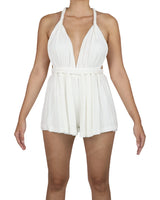 Deep V-neck Twist Strap Mini Romper