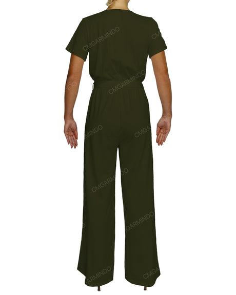 Short Sleeve Wrap Jumpsuit