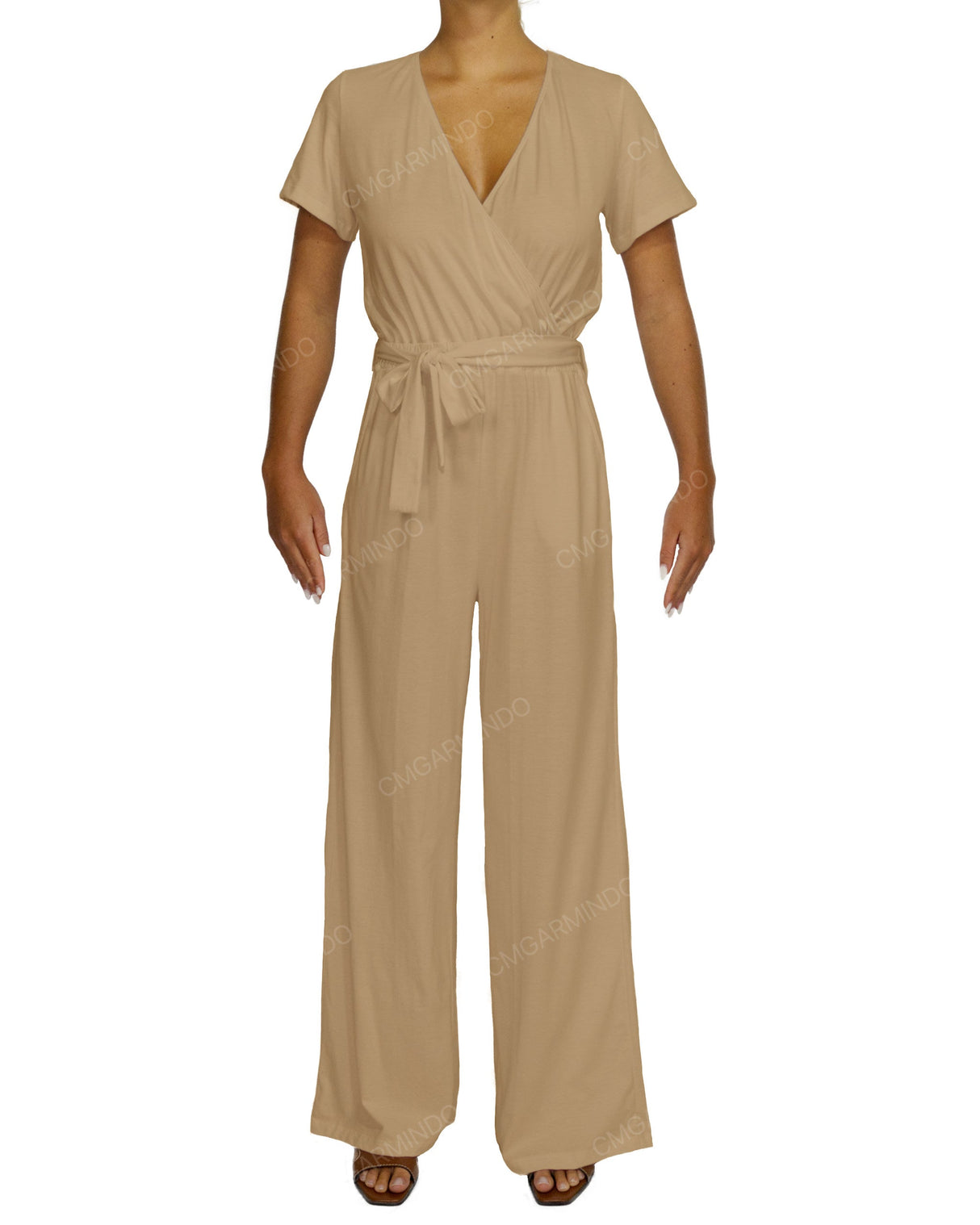 Short Sleeve Wrap Jumpsuit