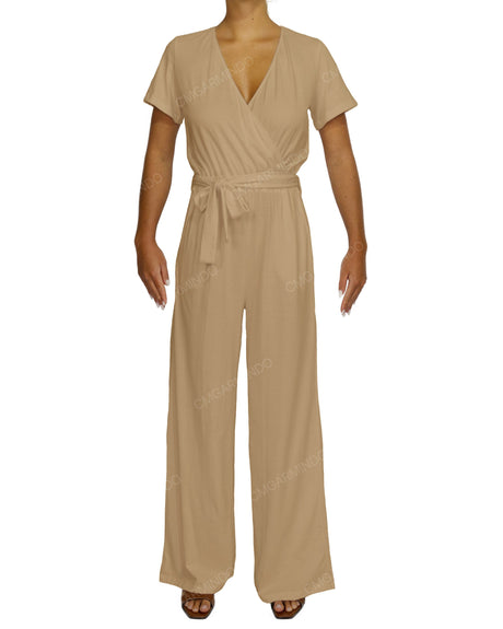 Short Sleeve Wrap Jumpsuit