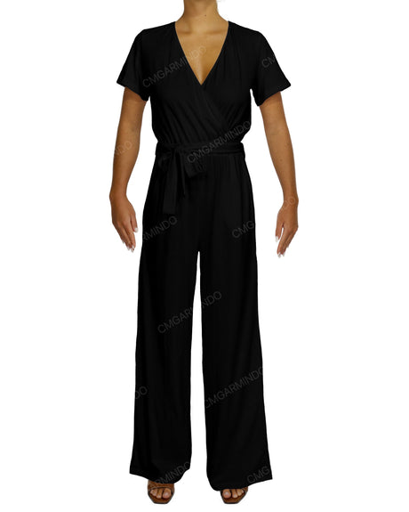 Short Sleeve Wrap Jumpsuit