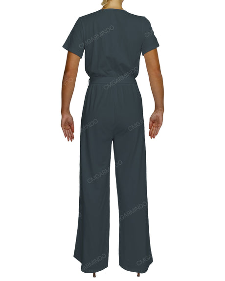Short Sleeve Wrap Jumpsuit