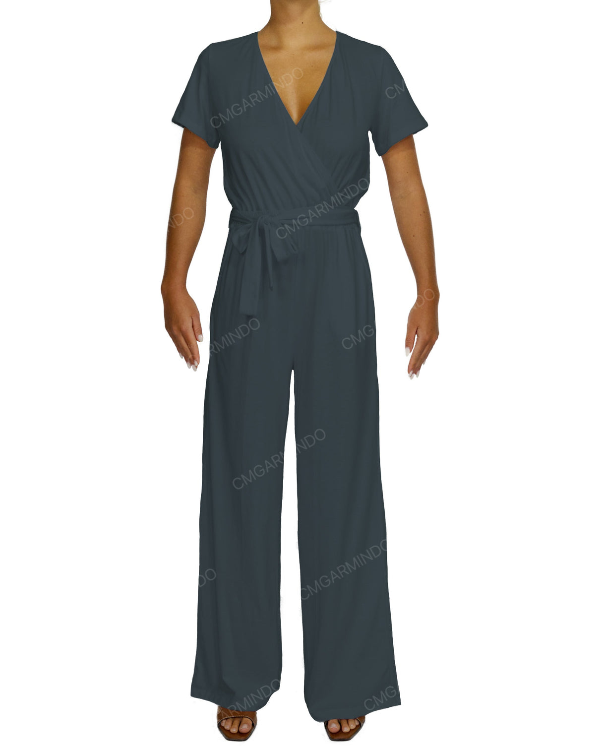 Short Sleeve Wrap Jumpsuit