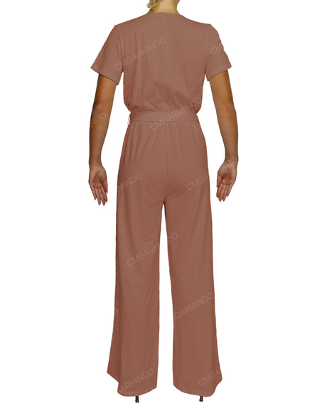 Short Sleeve Wrap Jumpsuit