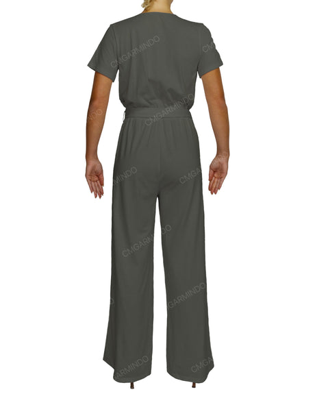 Short Sleeve Wrap Jumpsuit