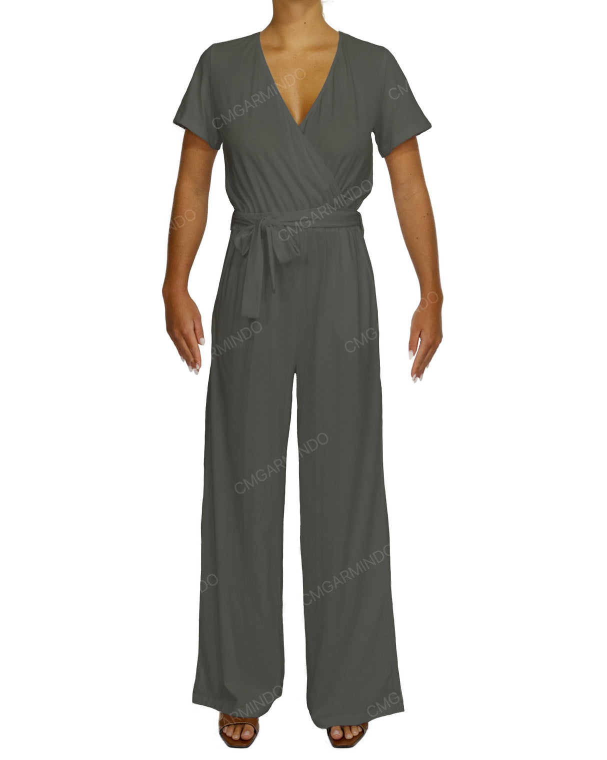 Short Sleeve Wrap Jumpsuit