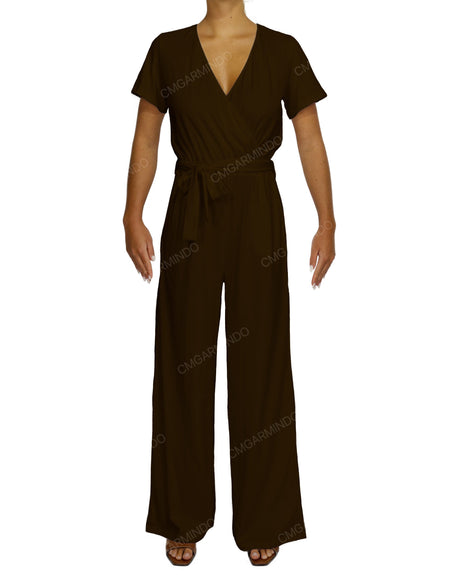 Short Sleeve Wrap Jumpsuit
