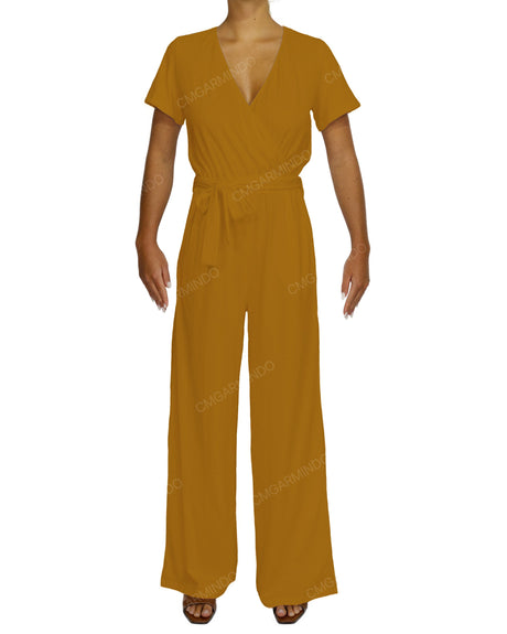 Short Sleeve Wrap Jumpsuit