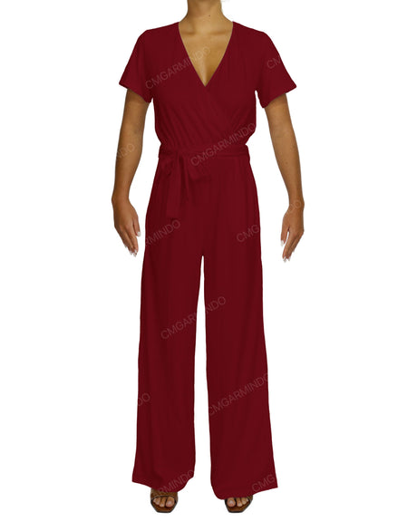 Short Sleeve Wrap Jumpsuit