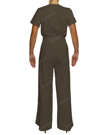 Short Sleeve Wrap Jumpsuit