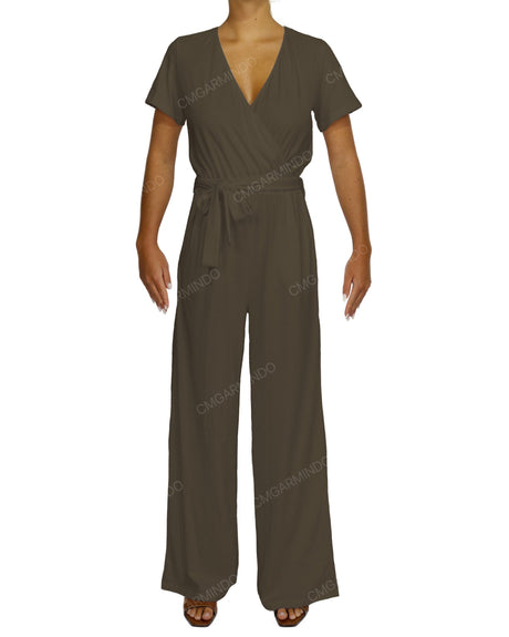 Short Sleeve Wrap Jumpsuit