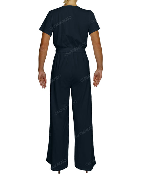 Short Sleeve Wrap Jumpsuit