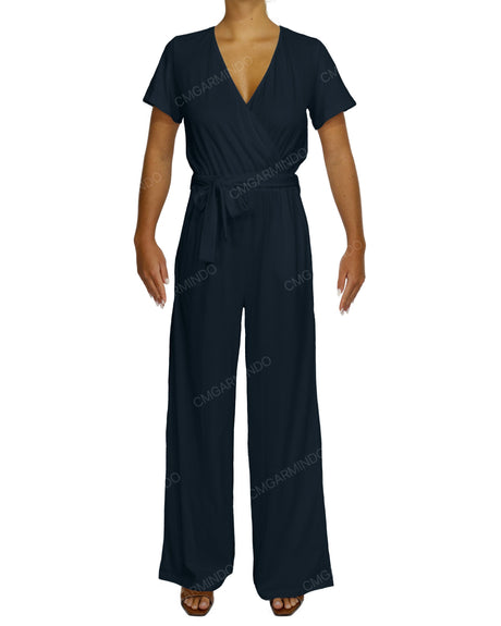 Short Sleeve Wrap Jumpsuit