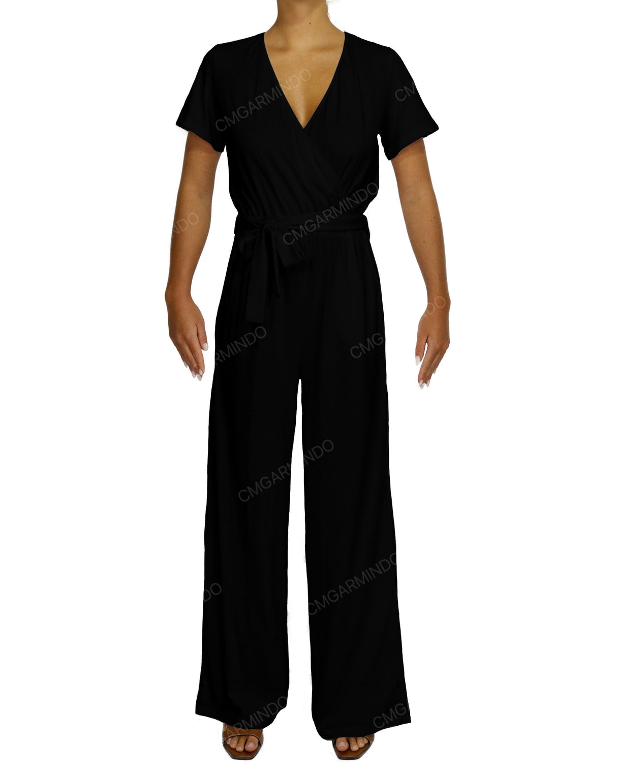 Short Sleeve Wrap Jumpsuit