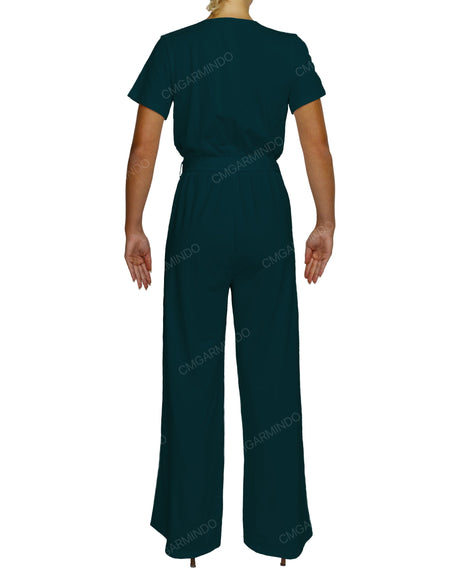 Short Sleeve Wrap Jumpsuit