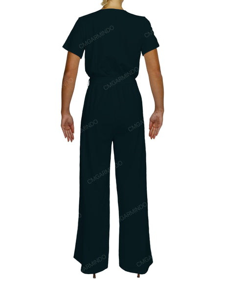 Short Sleeve Wrap Jumpsuit