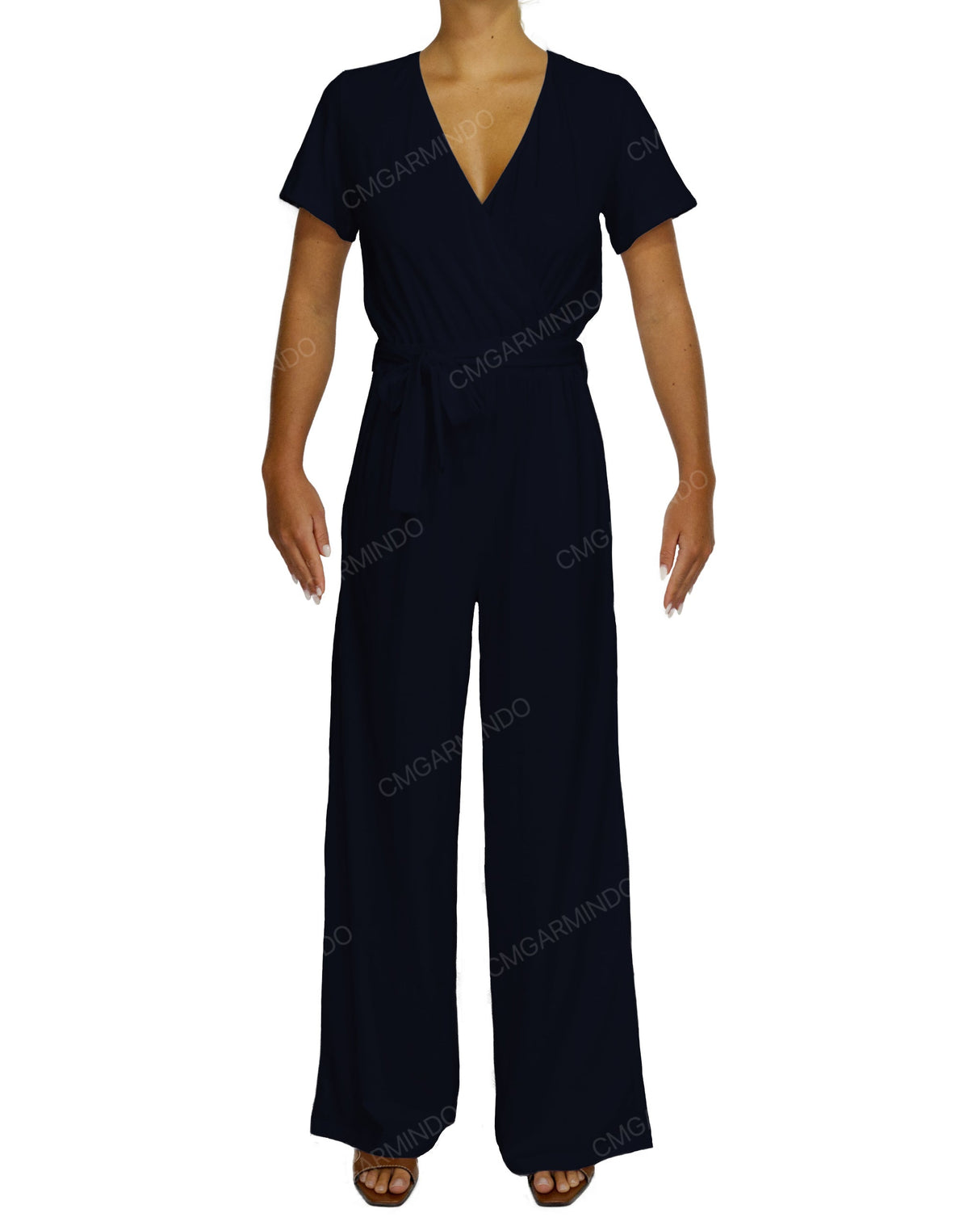 Short Sleeve Wrap Jumpsuit