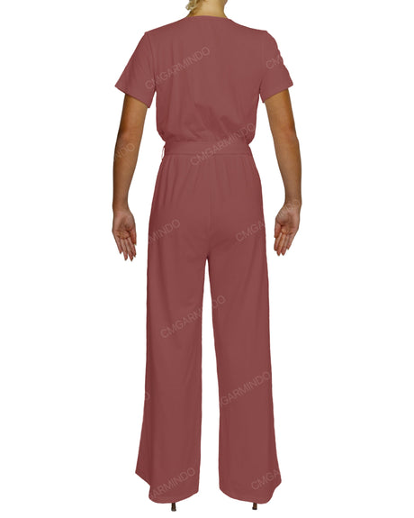 Short Sleeve Wrap Jumpsuit