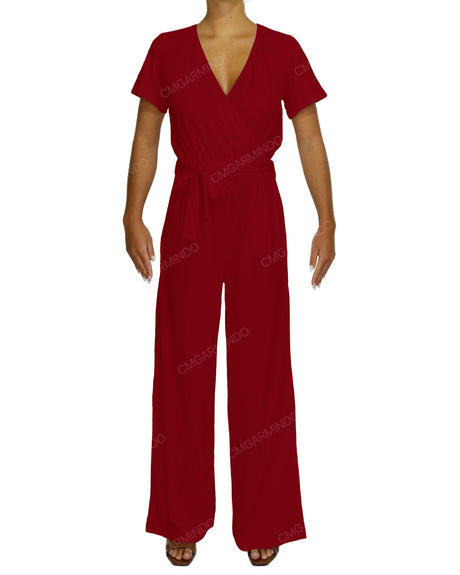 Short Sleeve Wrap Jumpsuit