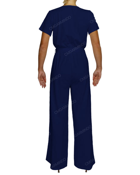 Short Sleeve Wrap Jumpsuit