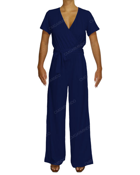 Short Sleeve Wrap Jumpsuit