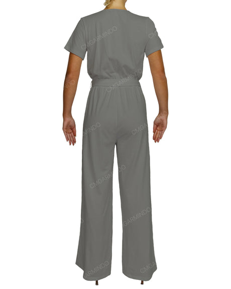 Short Sleeve Wrap Jumpsuit