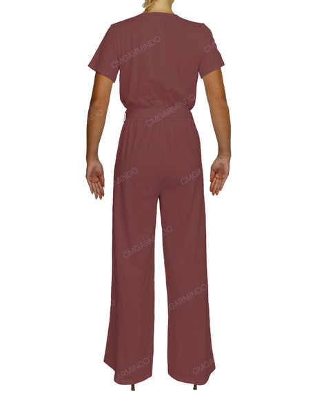 Short Sleeve Wrap Jumpsuit
