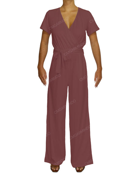 Short Sleeve Wrap Jumpsuit