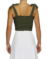 Shirred Shoulder Tie Crop Top