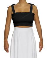 Shirred Shoulder Tie Crop Top
