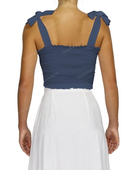 Shirred Shoulder Tie Crop Top
