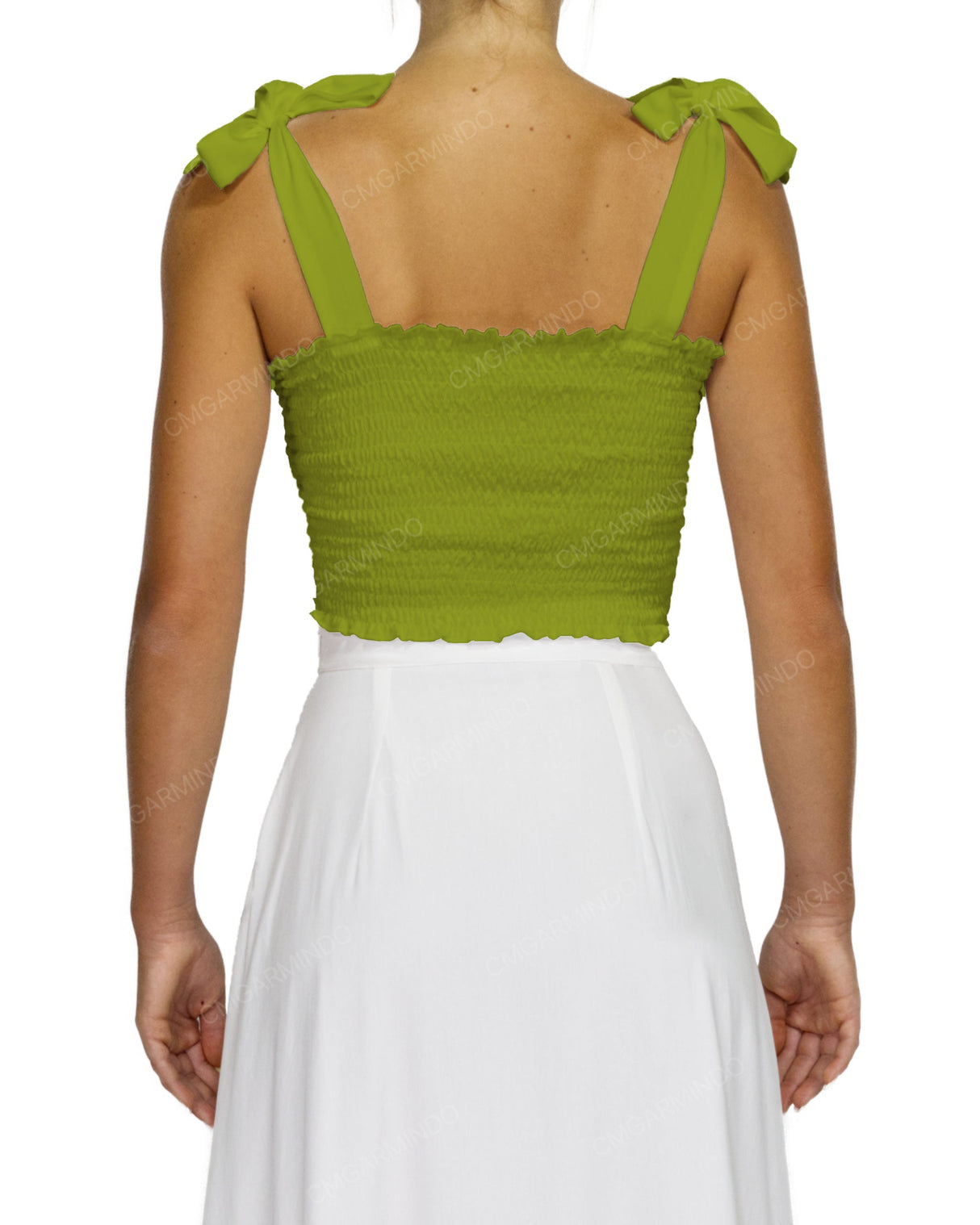 Shirred Shoulder Tie Crop Top