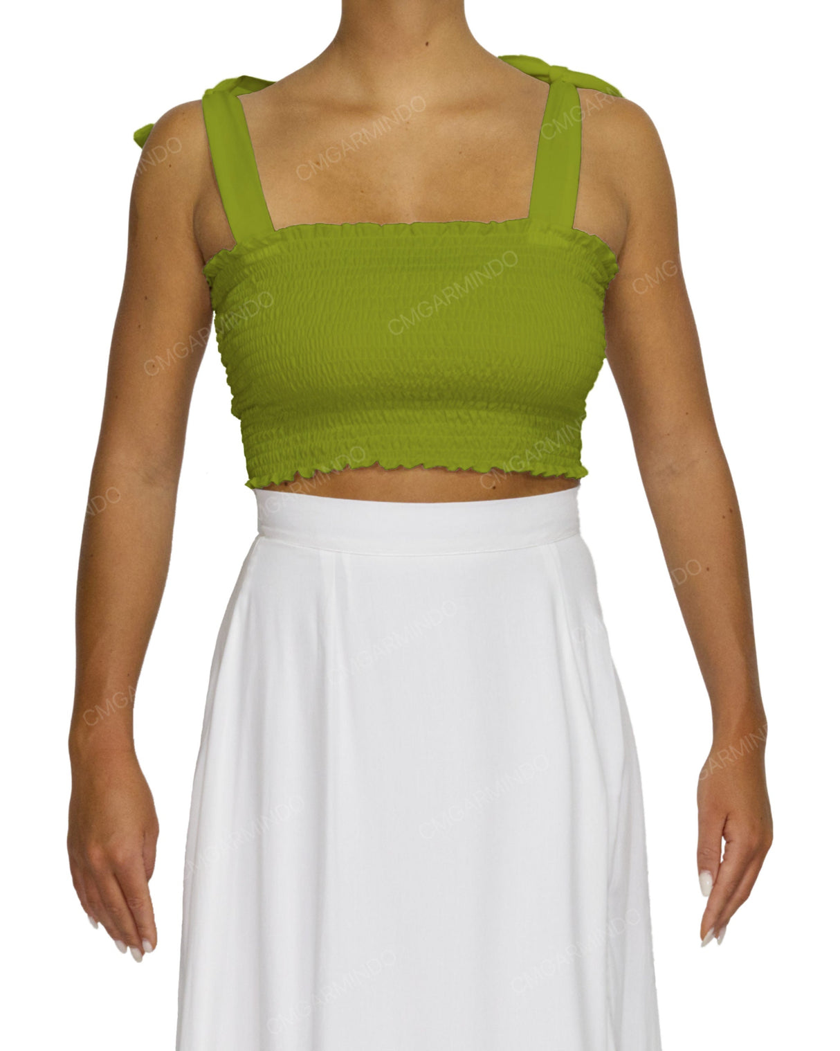 Shirred Shoulder Tie Crop Top