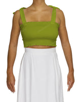 Shirred Shoulder Tie Crop Top
