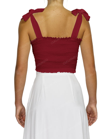 Shirred Shoulder Tie Crop Top