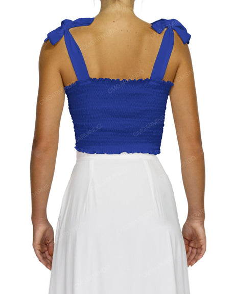Shirred Shoulder Tie Crop Top