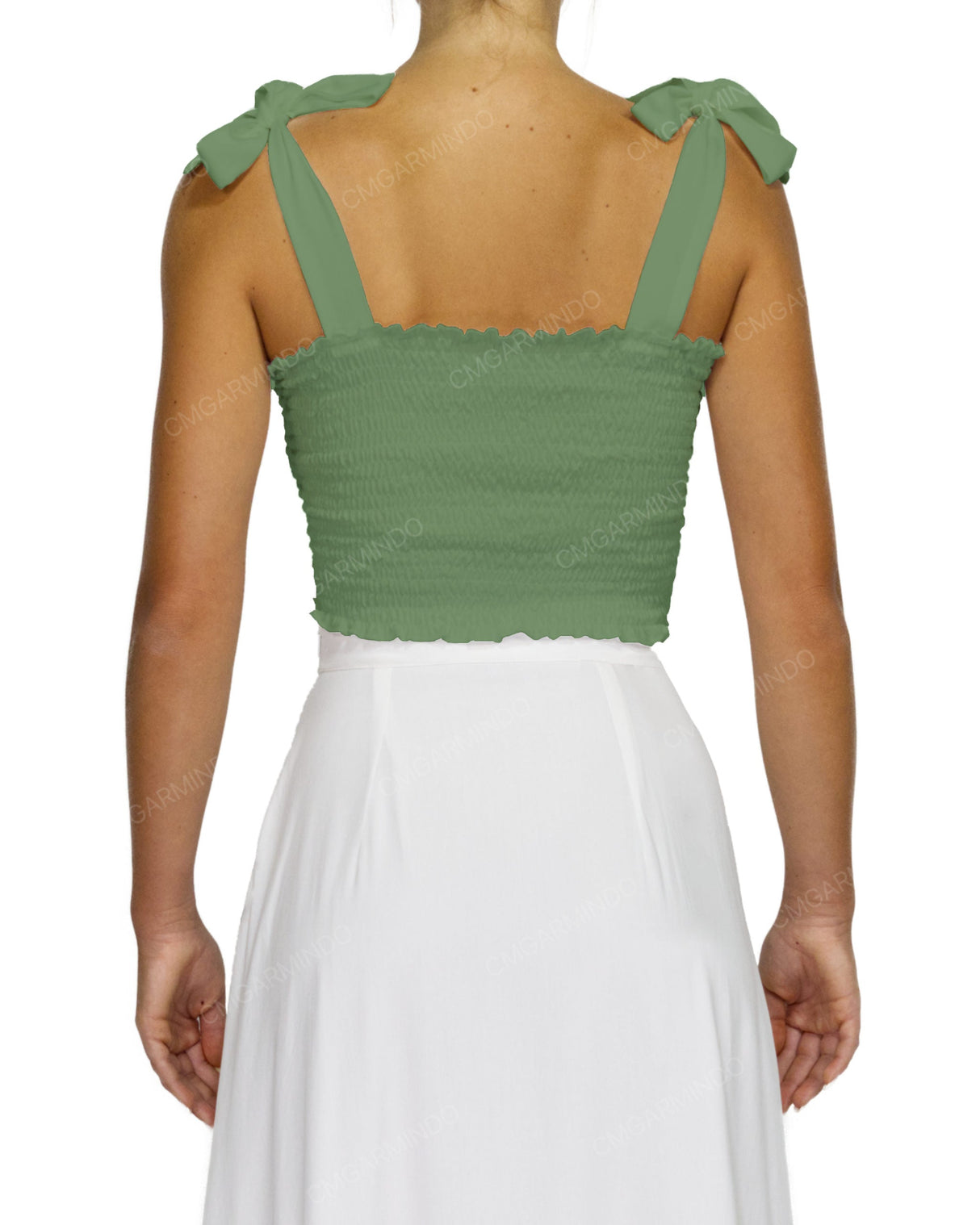 Shirred Shoulder Tie Crop Top