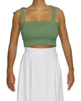 Shirred Shoulder Tie Crop Top
